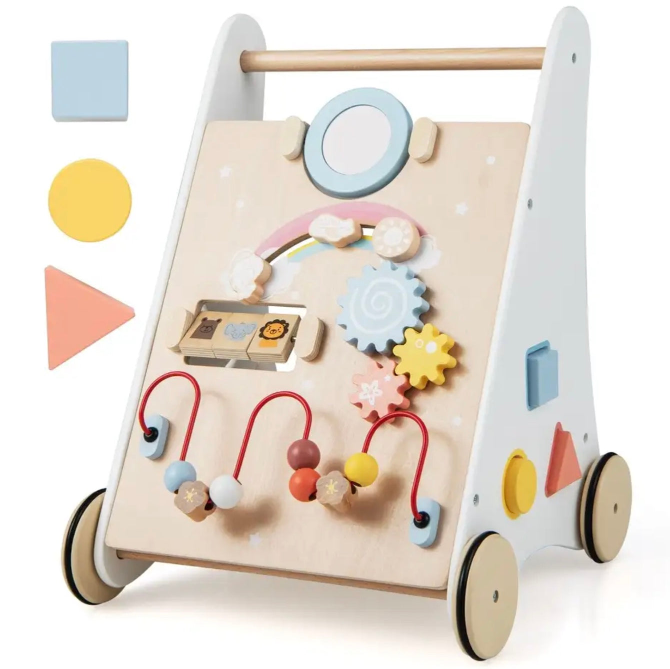 Close-up of Sensory Educational Toys On Nova Vero Wooden Walker